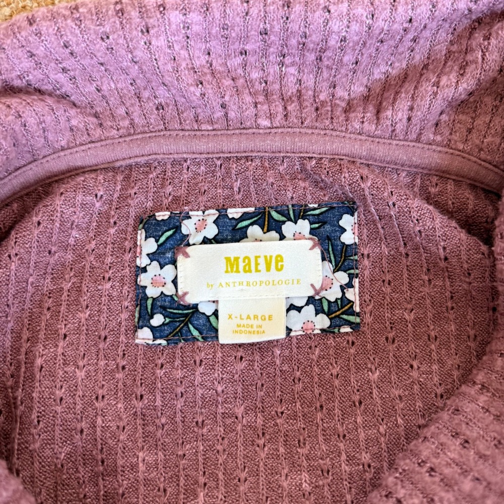 Maeve Anthropologie Womens Cowl Neck Ruffle Hem Waffle Knit Sweater Mauve Pink - Picture 4 of 7
